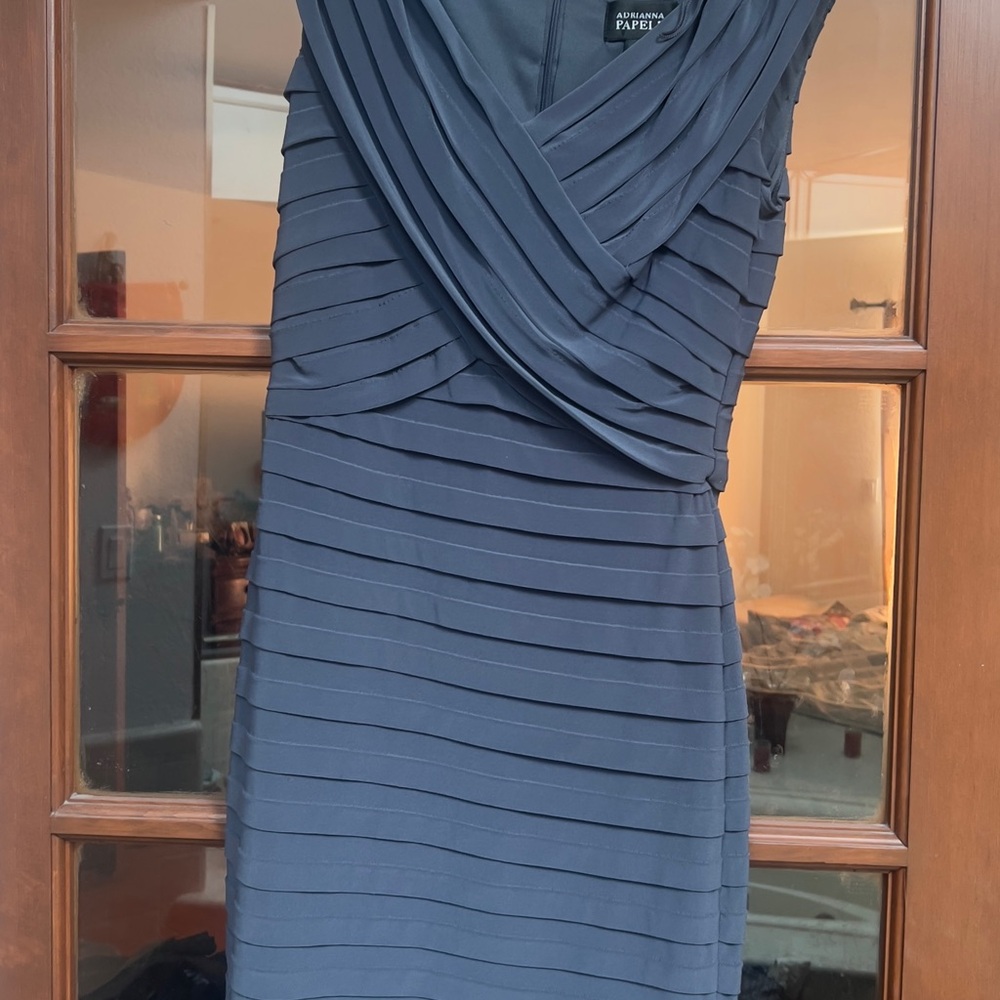 Adrianna Papell Navy Pleated Midi Dress